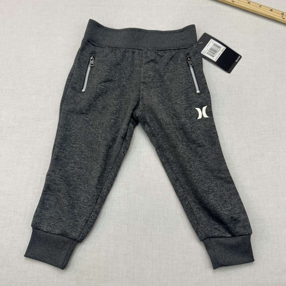 NWT Hurley Jogger Sweatpants Zip Pockets Gray Boys 2T Athleisure Sporty